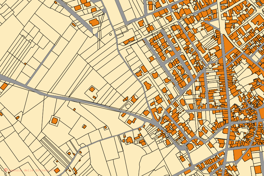 Mappa catastale del centro di Corsano: particelle e fabbricati, cartografia Agenzia delle Entrate