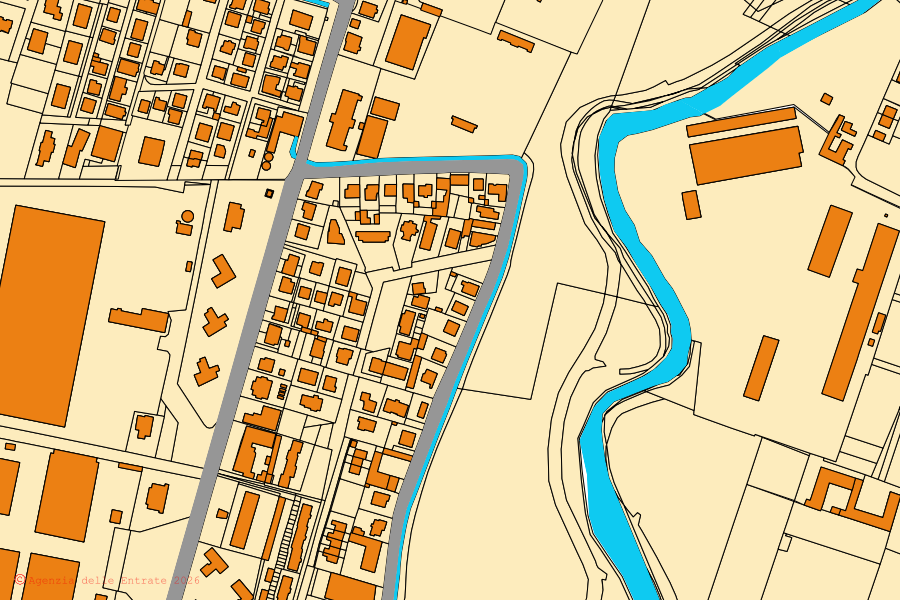 Mappa catastale del centro di Cortemaggiore: particelle e fabbricati, cartografia Agenzia delle Entrate