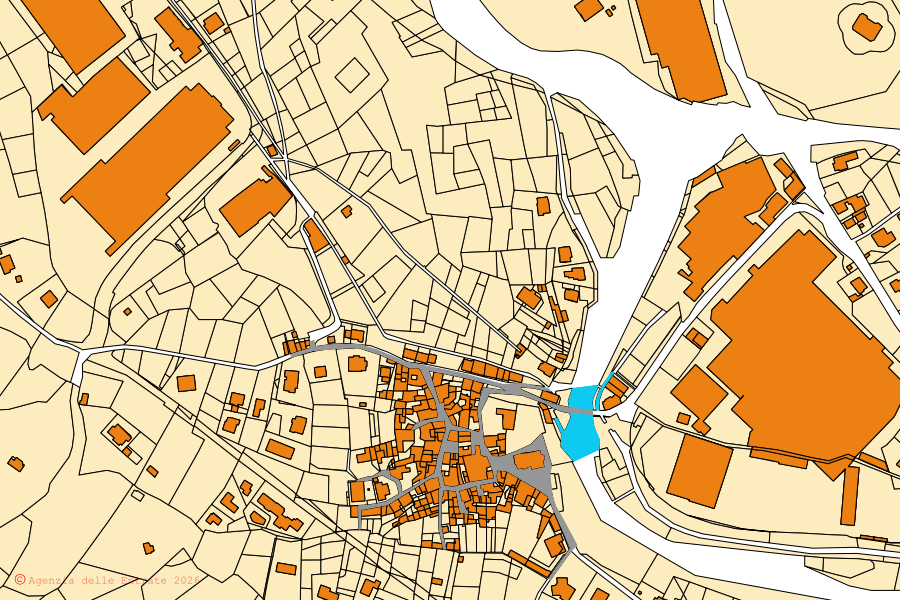 Mappa catastale del centro di Cortenova: particelle e fabbricati, cartografia Agenzia delle Entrate