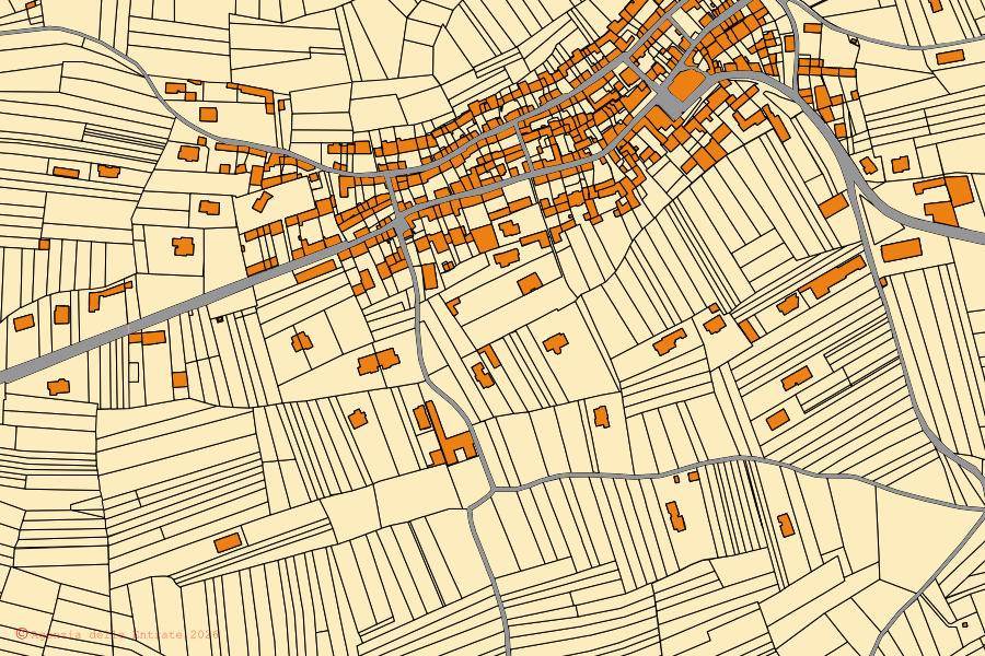 Mappa catastale del centro di Cossano Canavese: particelle e fabbricati, cartografia Agenzia delle Entrate