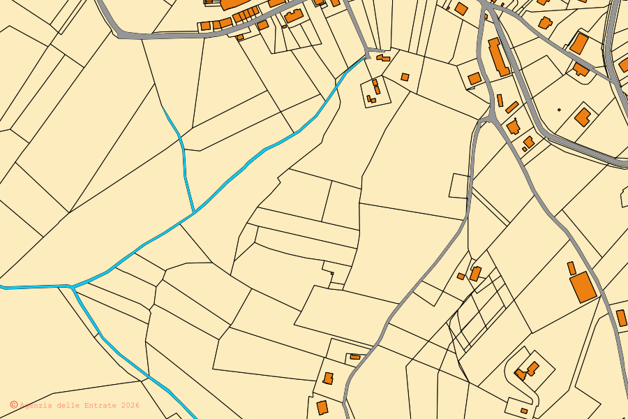 Mappa catastale del centro di Cossignano: particelle e fabbricati, cartografia Agenzia delle Entrate