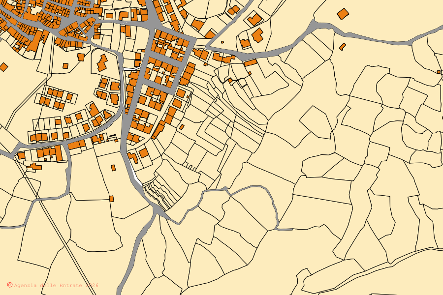Mappa catastale del centro di Cossoine: particelle e fabbricati, cartografia Agenzia delle Entrate