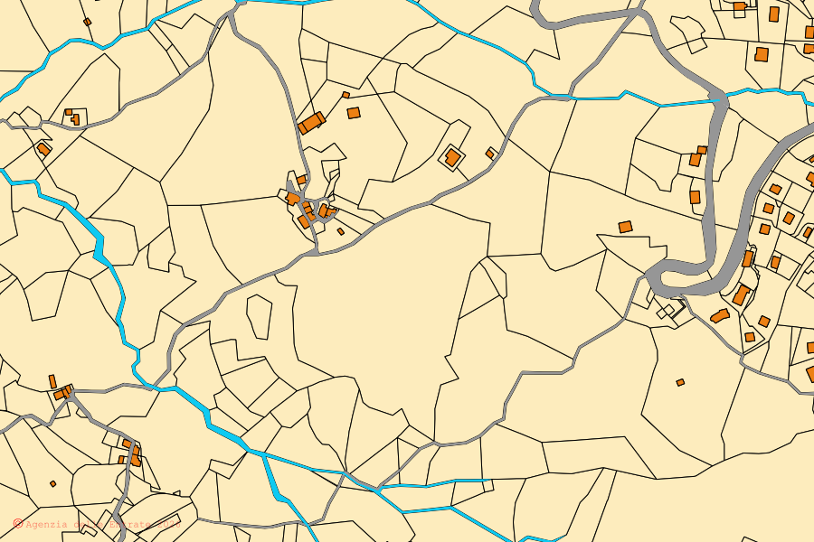 Mappa catastale del centro di Crocefieschi: particelle e fabbricati, cartografia Agenzia delle Entrate