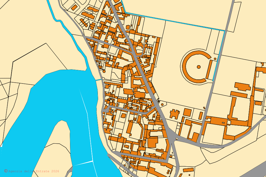 Mappa catastale del centro di Crotta d'Adda: particelle e fabbricati, cartografia Agenzia delle Entrate