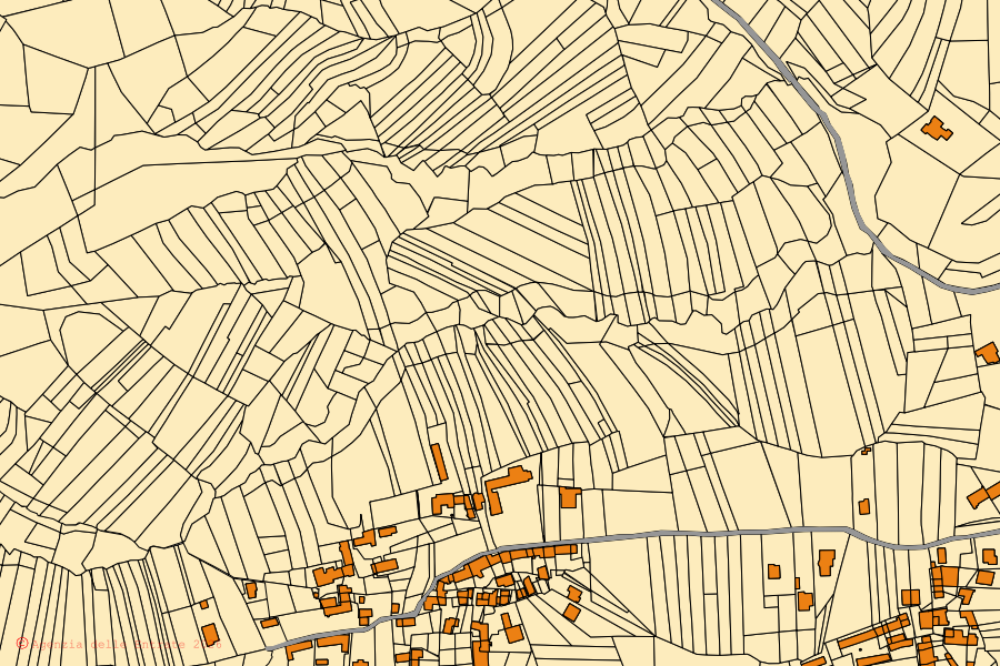 Mappa catastale del centro di Cumiana: particelle e fabbricati, cartografia Agenzia delle Entrate