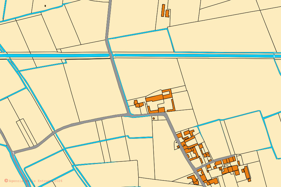 Mappa catastale del centro di Derovere: particelle e fabbricati, cartografia Agenzia delle Entrate