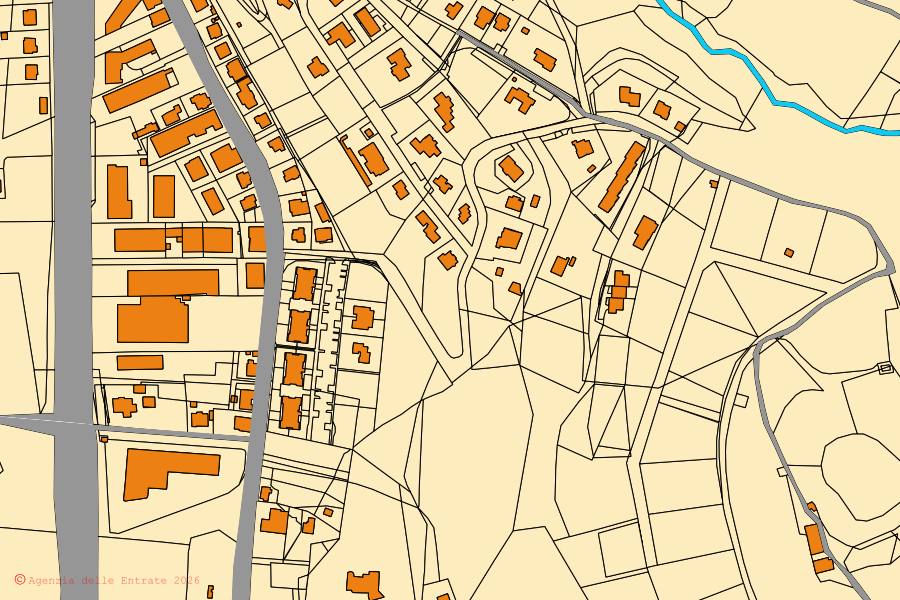 Mappa catastale del centro di Deruta: particelle e fabbricati, cartografia Agenzia delle Entrate