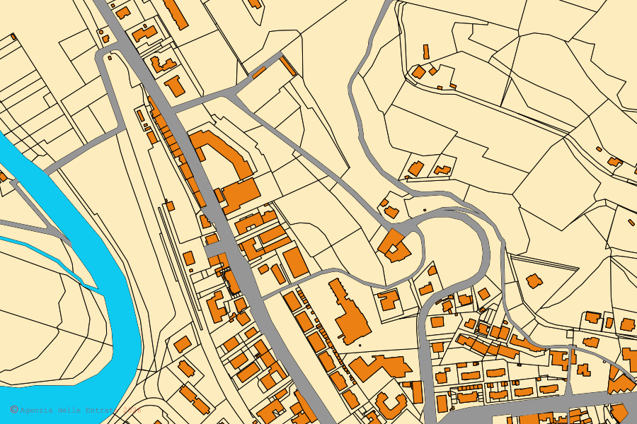 Mappa catastale del centro di Dicomano: particelle e fabbricati, cartografia Agenzia delle Entrate