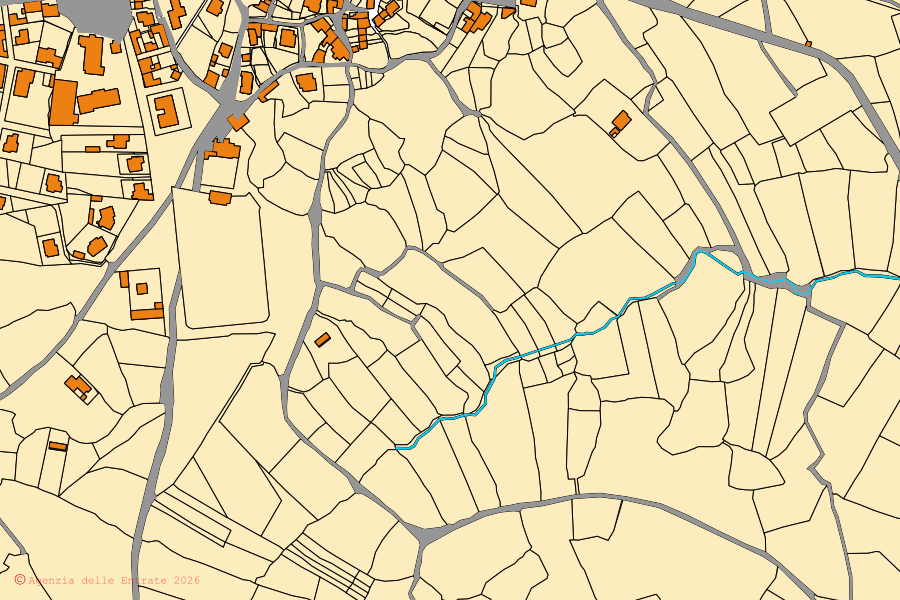 Mappa catastale del centro di Dualchi: particelle e fabbricati, cartografia Agenzia delle Entrate