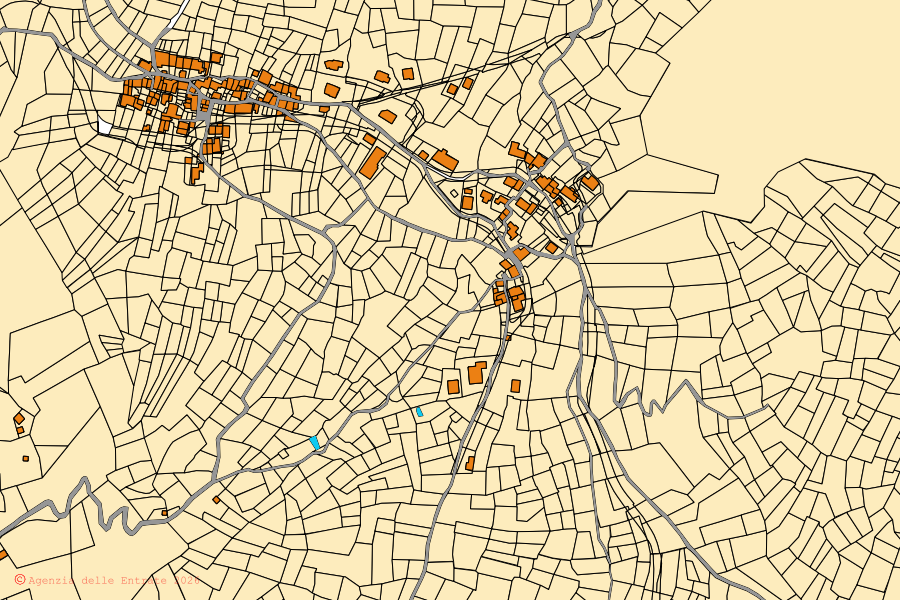 Mappa catastale del centro di Emarèse: particelle e fabbricati, cartografia Agenzia delle Entrate