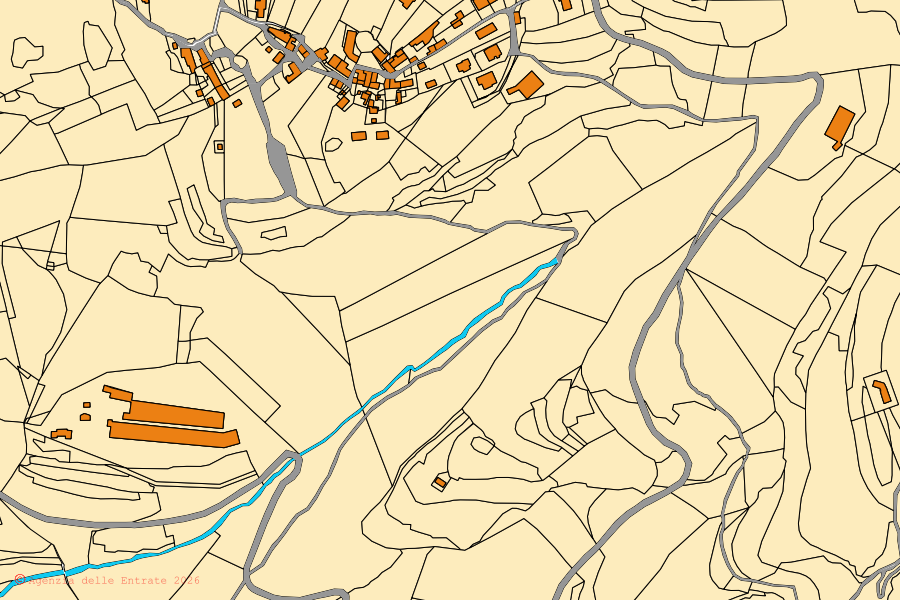 Mappa catastale del centro di Erbezzo: particelle e fabbricati, cartografia Agenzia delle Entrate