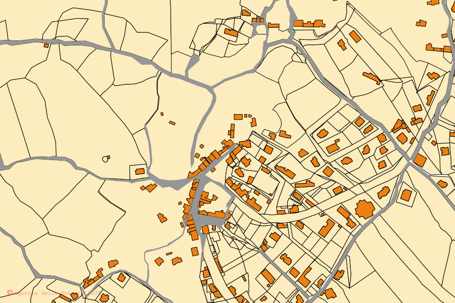 Mappa catastale del centro di Erula: particelle e fabbricati, cartografia Agenzia delle Entrate