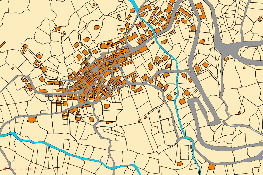 Mappa catastale del centro di Esporlatu: particelle e fabbricati, cartografia Agenzia delle Entrate