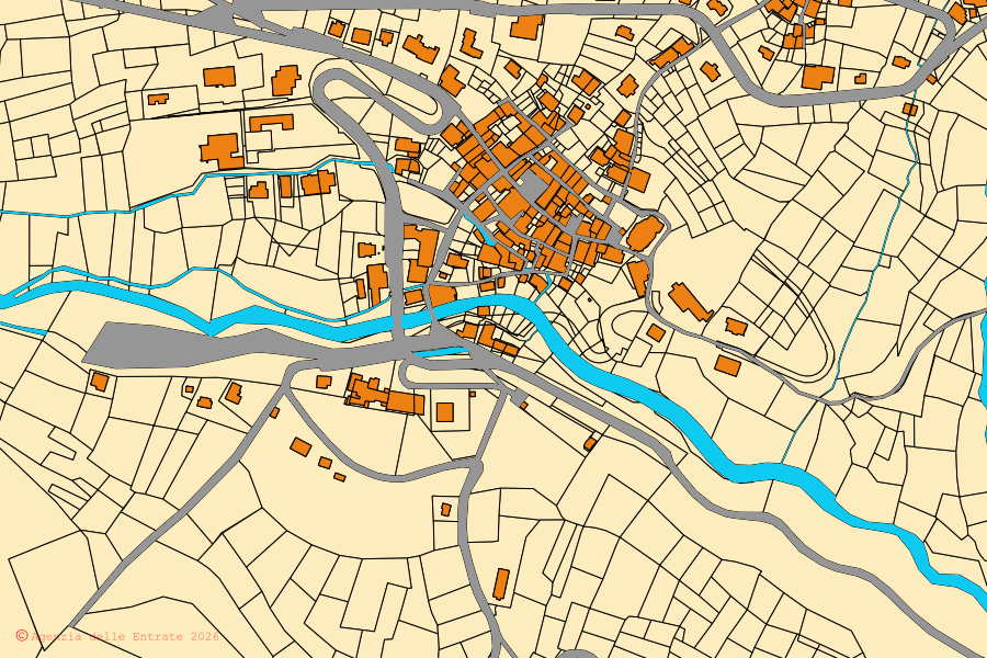 Mappa catastale del centro di Etroubles: particelle e fabbricati, cartografia Agenzia delle Entrate