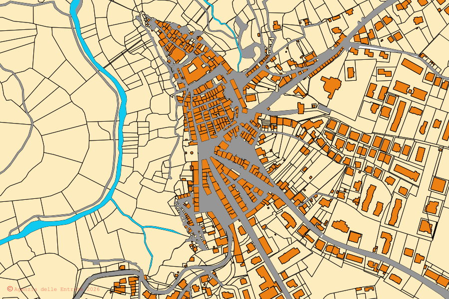 Mappa catastale del centro di Faleria: particelle e fabbricati, cartografia Agenzia delle Entrate