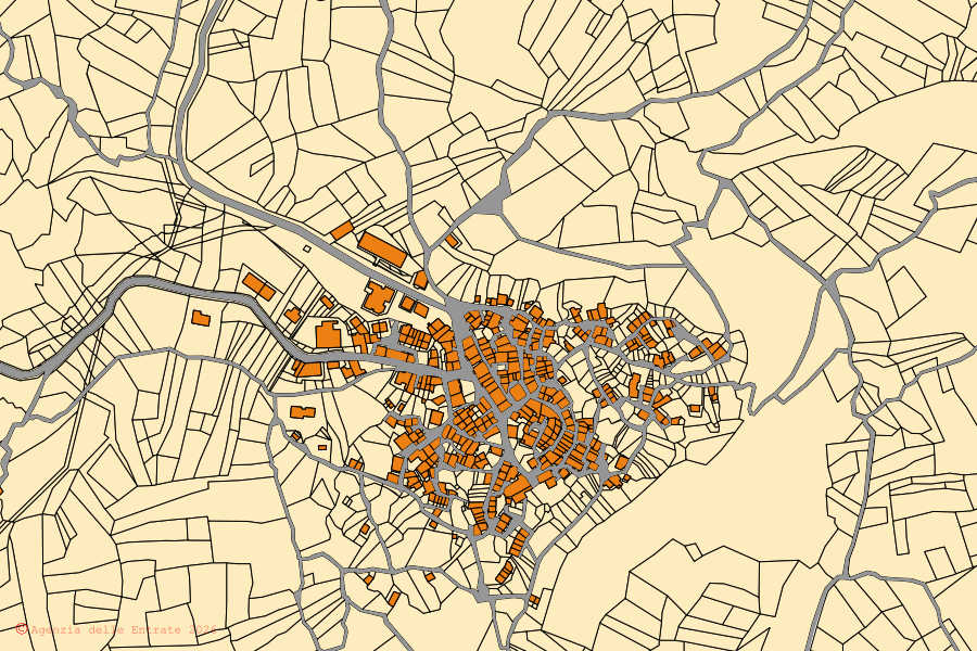 Mappa catastale del centro di Fallo: particelle e fabbricati, cartografia Agenzia delle Entrate