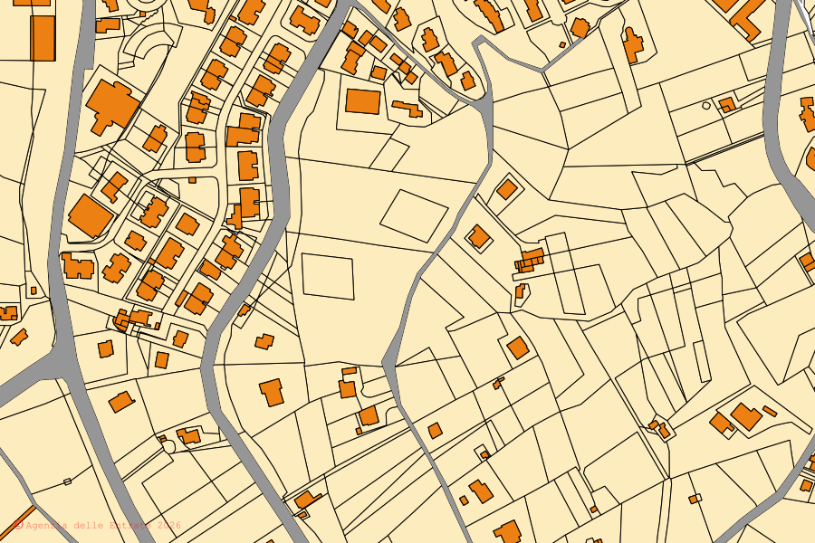 Mappa catastale del centro di Ferrazzano: particelle e fabbricati, cartografia Agenzia delle Entrate