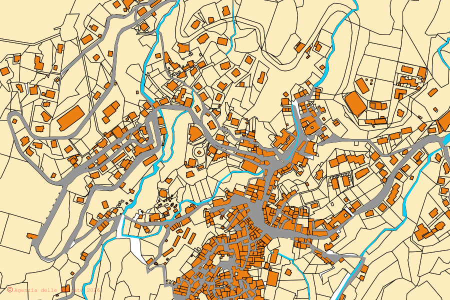 Mappa catastale del centro di Filettino: particelle e fabbricati, cartografia Agenzia delle Entrate