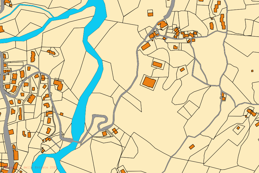Mappa catastale del centro di Fiumalbo: particelle e fabbricati, cartografia Agenzia delle Entrate