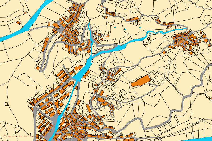 Mappa catastale del centro di Fiumara: particelle e fabbricati, cartografia Agenzia delle Entrate