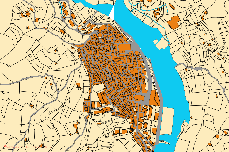 Mappa catastale del centro di Fiumedinisi: particelle e fabbricati, cartografia Agenzia delle Entrate