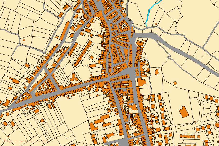 Mappa catastale del centro di Florinas: particelle e fabbricati, cartografia Agenzia delle Entrate