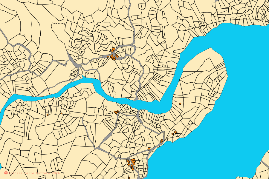Mappa catastale del centro di Fondachelli-Fantina: particelle e fabbricati, cartografia Agenzia delle Entrate