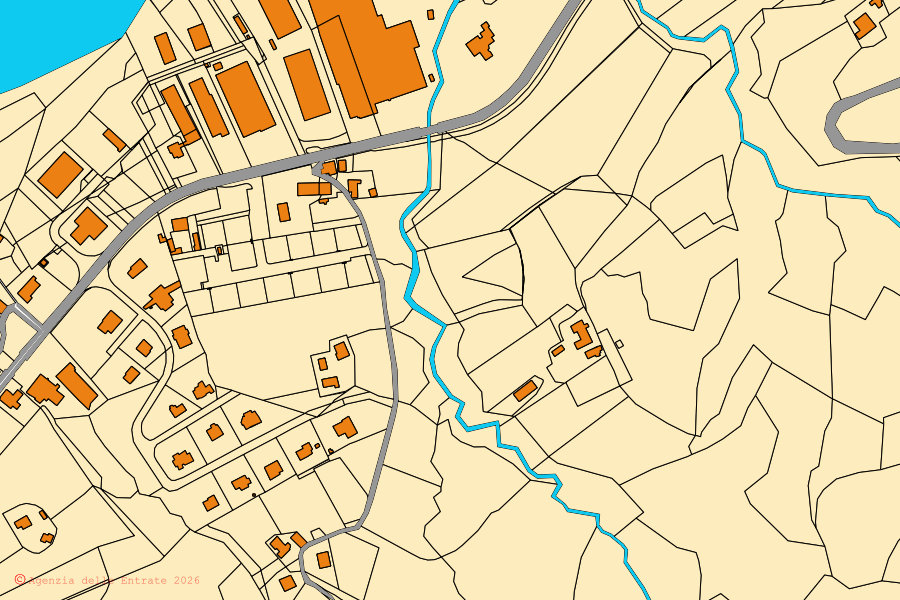 Mappa catastale del centro di Fontanelice: particelle e fabbricati, cartografia Agenzia delle Entrate