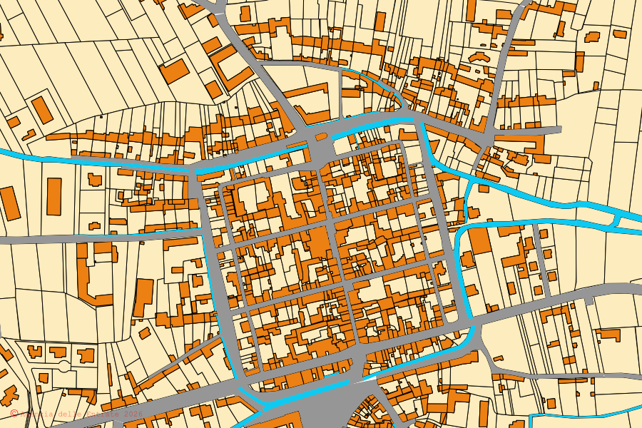 Mappa catastale del centro di Fontanetto Po: particelle e fabbricati, cartografia Agenzia delle Entrate