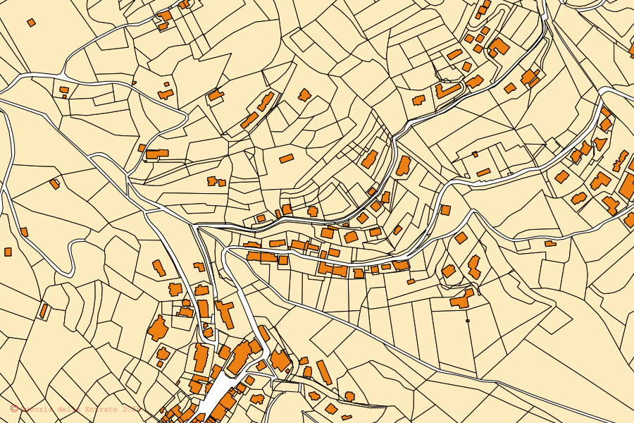 Mappa catastale del centro di Fonteno: particelle e fabbricati, cartografia Agenzia delle Entrate