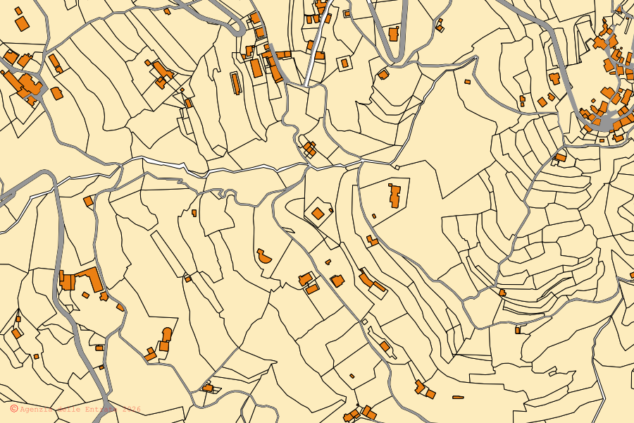 Mappa catastale del centro di Fosciandora: particelle e fabbricati, cartografia Agenzia delle Entrate