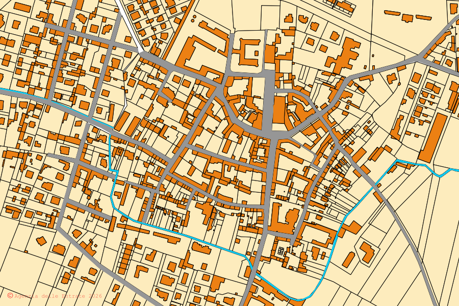 Mappa catastale del centro di Frascarolo: particelle e fabbricati, cartografia Agenzia delle Entrate
