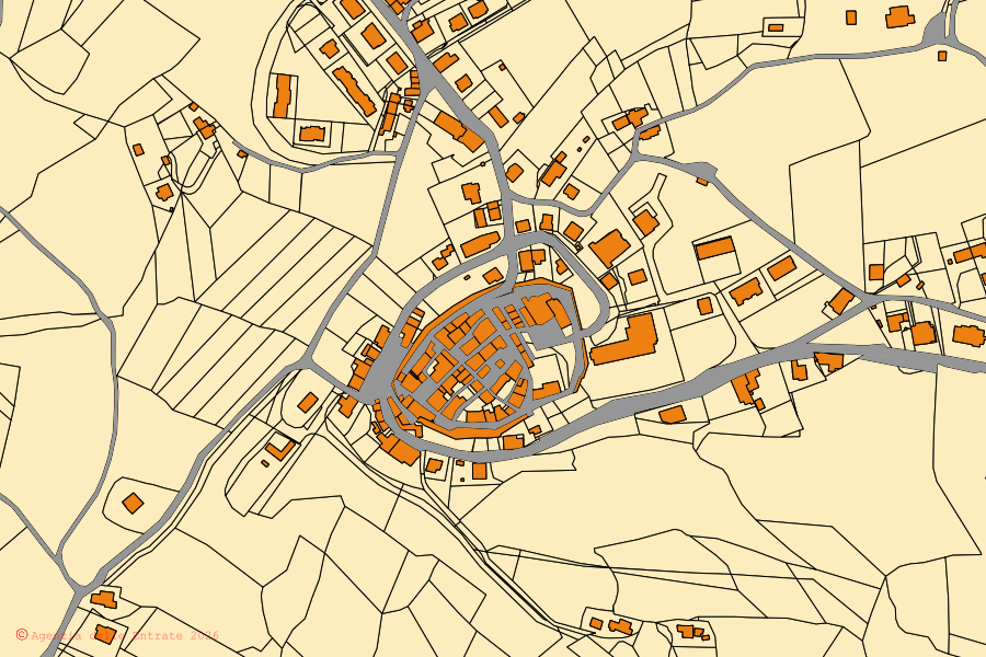 Mappa catastale del centro di Fratte Rosa: particelle e fabbricati, cartografia Agenzia delle Entrate