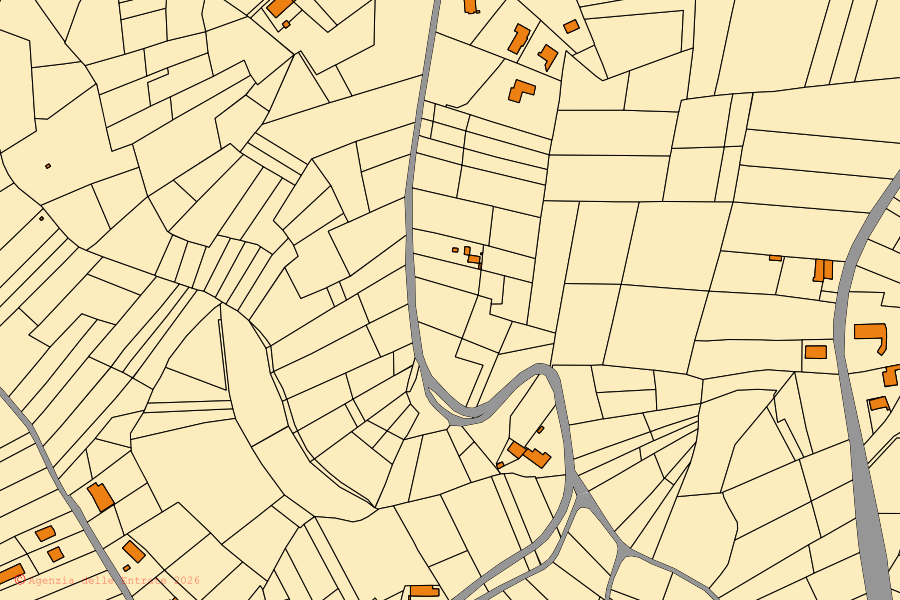 Mappa catastale del centro di Frinco: particelle e fabbricati, cartografia Agenzia delle Entrate