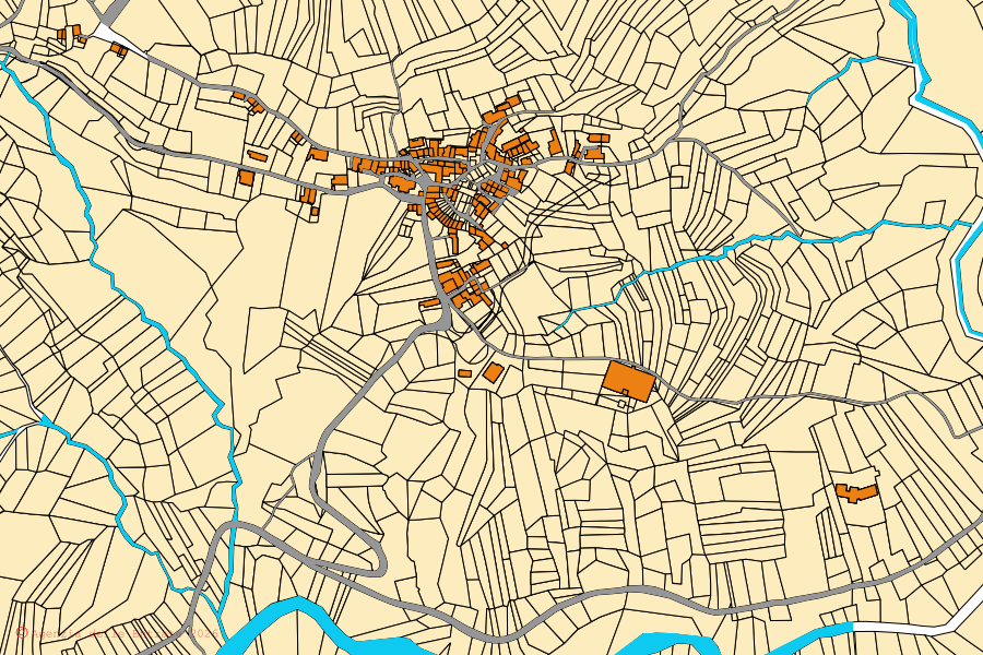 Mappa catastale del centro di Frisanco: particelle e fabbricati, cartografia Agenzia delle Entrate