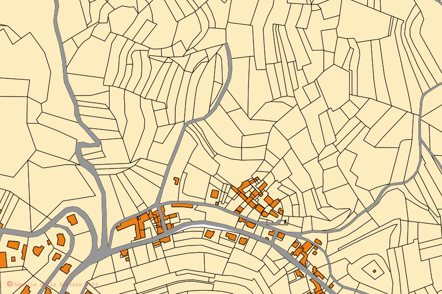 Mappa catastale del centro di Gabiano: particelle e fabbricati, cartografia Agenzia delle Entrate