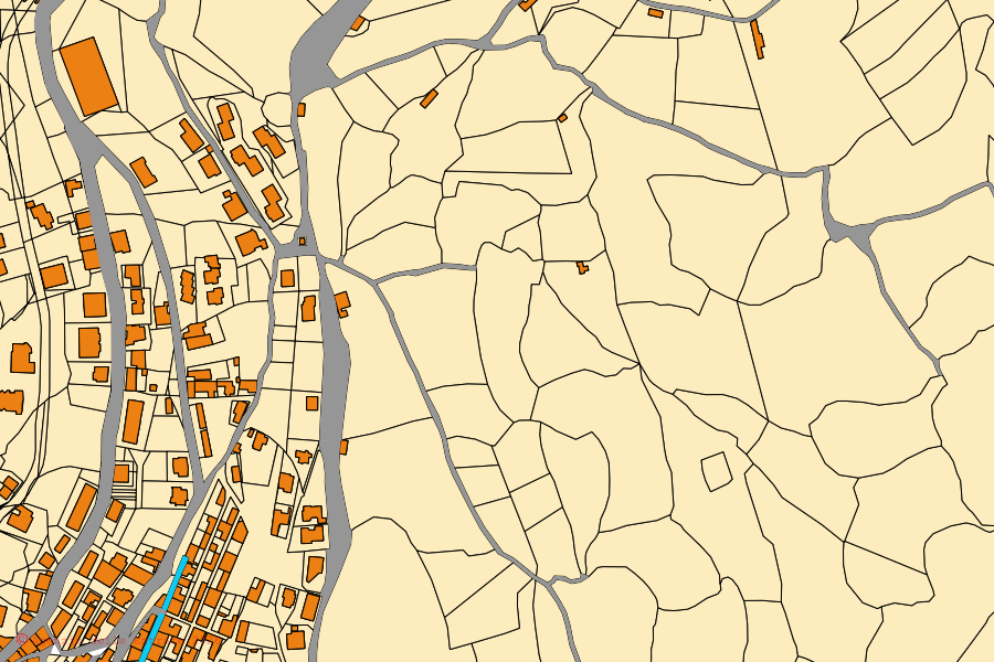 Mappa catastale del centro di Gadoni: particelle e fabbricati, cartografia Agenzia delle Entrate