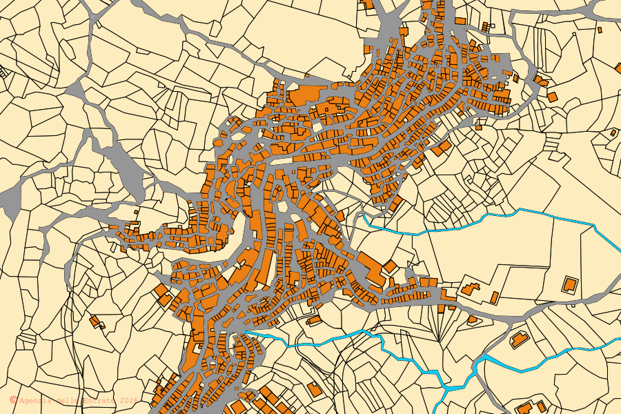 Mappa catastale del centro di Gagliano Castelferrato: particelle e fabbricati, cartografia Agenzia delle Entrate