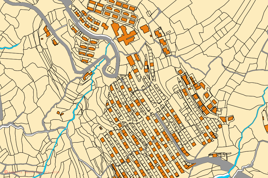 Mappa catastale del centro di Gairo: particelle e fabbricati, cartografia Agenzia delle Entrate