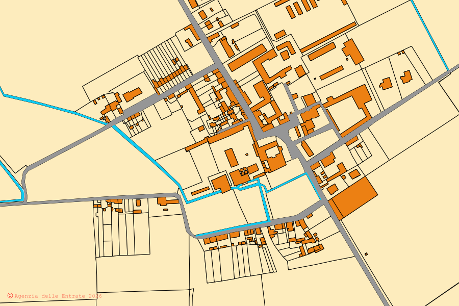 Mappa catastale del centro di Galliavola: particelle e fabbricati, cartografia Agenzia delle Entrate