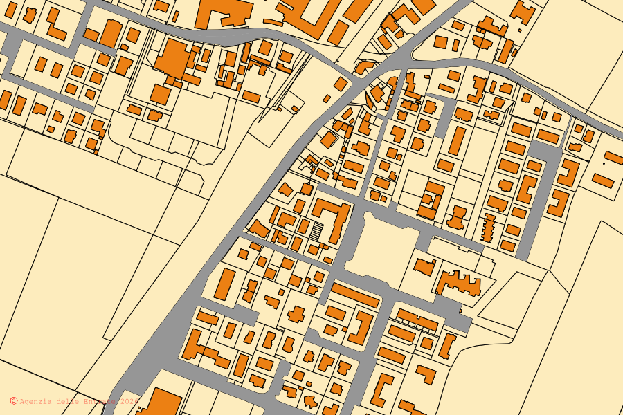 Mappa catastale del centro di Galliera: particelle e fabbricati, cartografia Agenzia delle Entrate