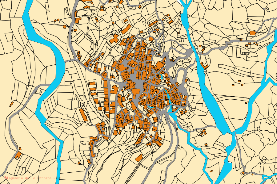 Mappa catastale del centro di Gallodoro: particelle e fabbricati, cartografia Agenzia delle Entrate