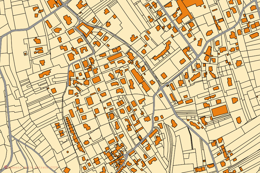 Mappa catastale del centro di Gargallo: particelle e fabbricati, cartografia Agenzia delle Entrate