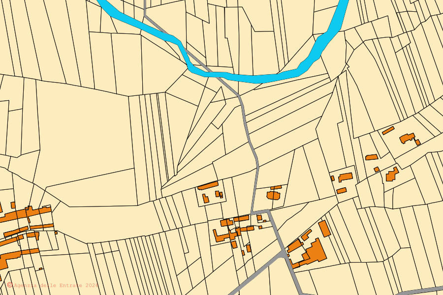 Mappa catastale del centro di Garzigliana: particelle e fabbricati, cartografia Agenzia delle Entrate
