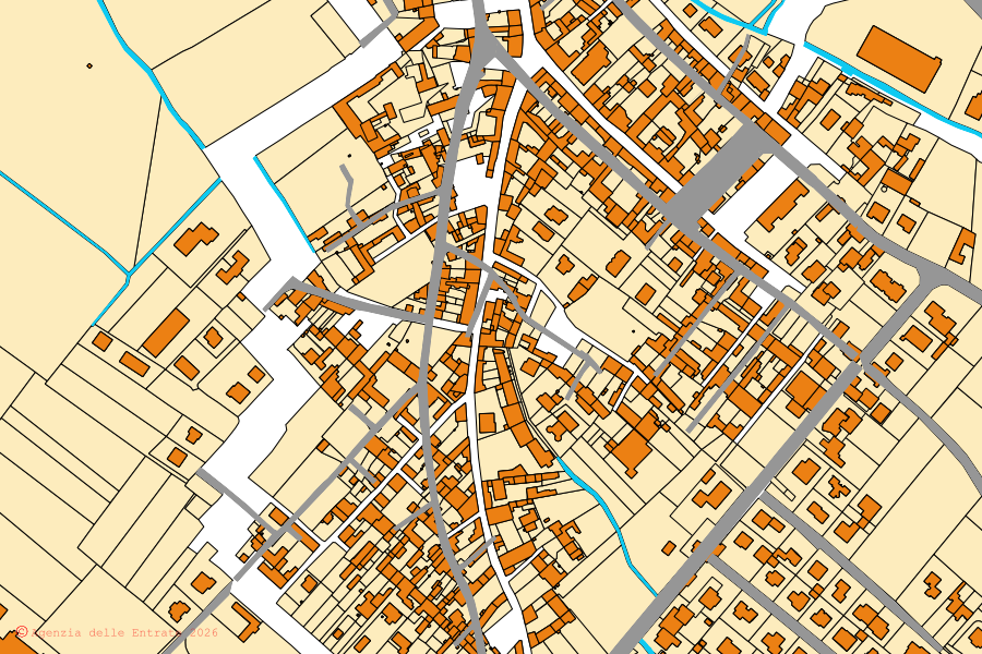 Mappa catastale del centro di Gazzuolo: particelle e fabbricati, cartografia Agenzia delle Entrate