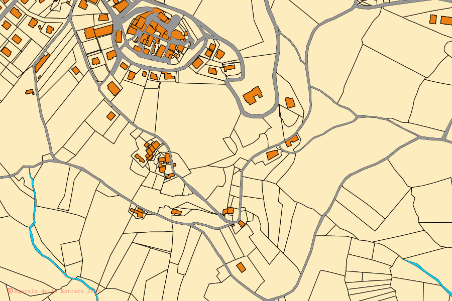 Mappa catastale del centro di Gemmano: particelle e fabbricati, cartografia Agenzia delle Entrate