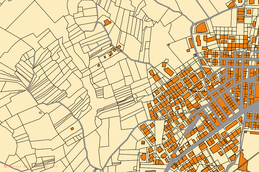 Mappa catastale del centro di Genzano di Lucania: particelle e fabbricati, cartografia Agenzia delle Entrate