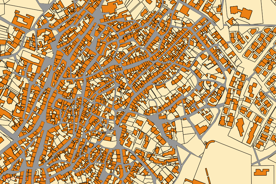 Mappa catastale del centro di Ghilarza: particelle e fabbricati, cartografia Agenzia delle Entrate
