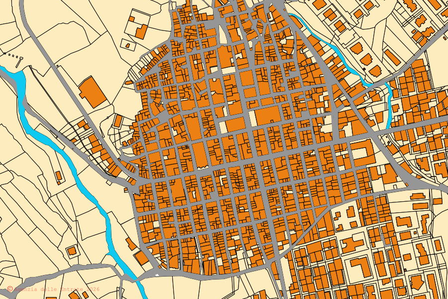 Mappa catastale del centro di Giarratana: particelle e fabbricati, cartografia Agenzia delle Entrate