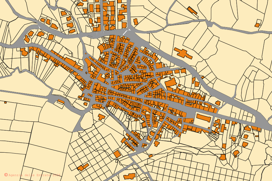 Mappa catastale del centro di Giave: particelle e fabbricati, cartografia Agenzia delle Entrate